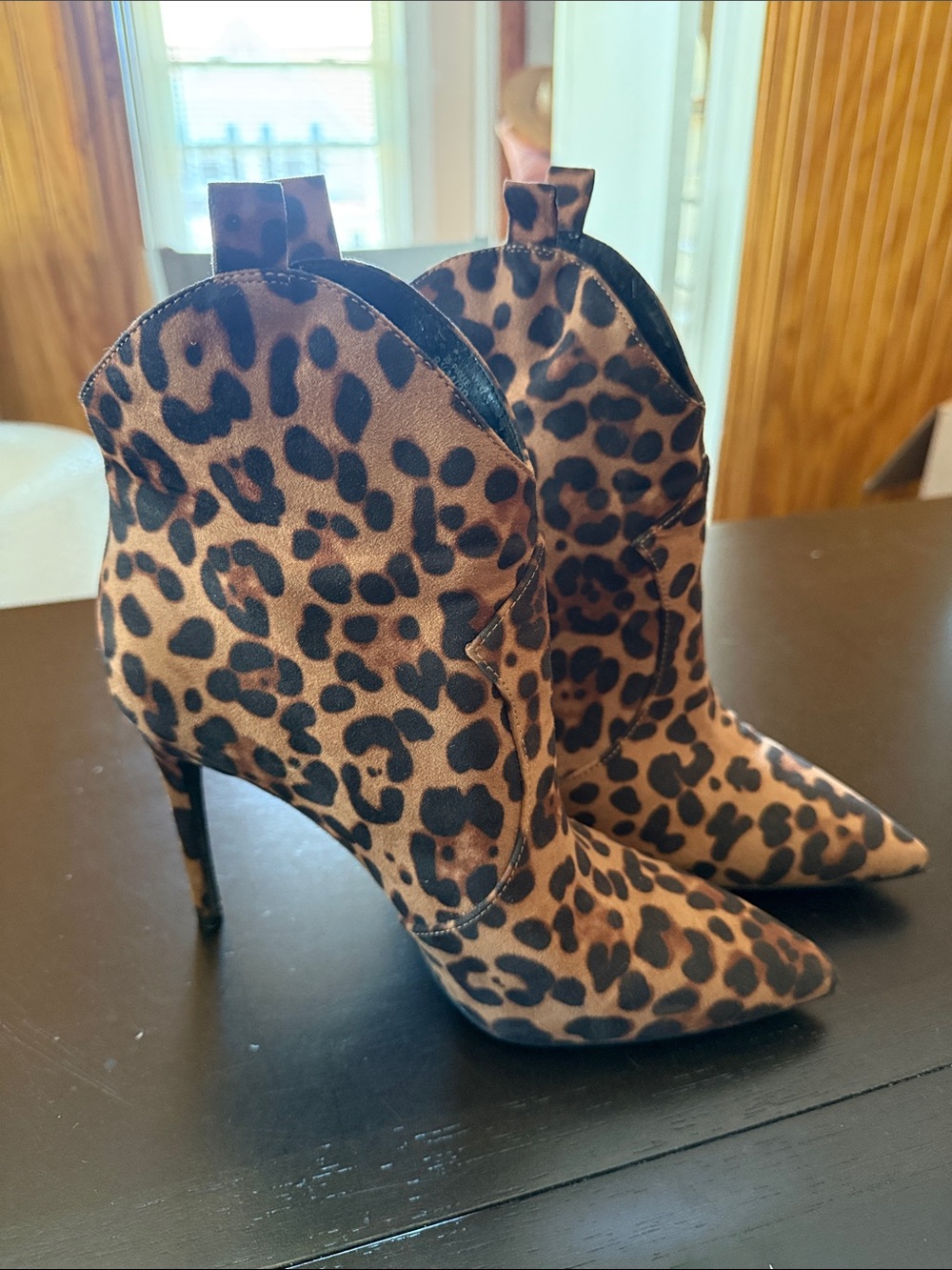 Jessica Simpson Leopard-Print Pointed Stiletto Ankle Boots - Brown/Black
